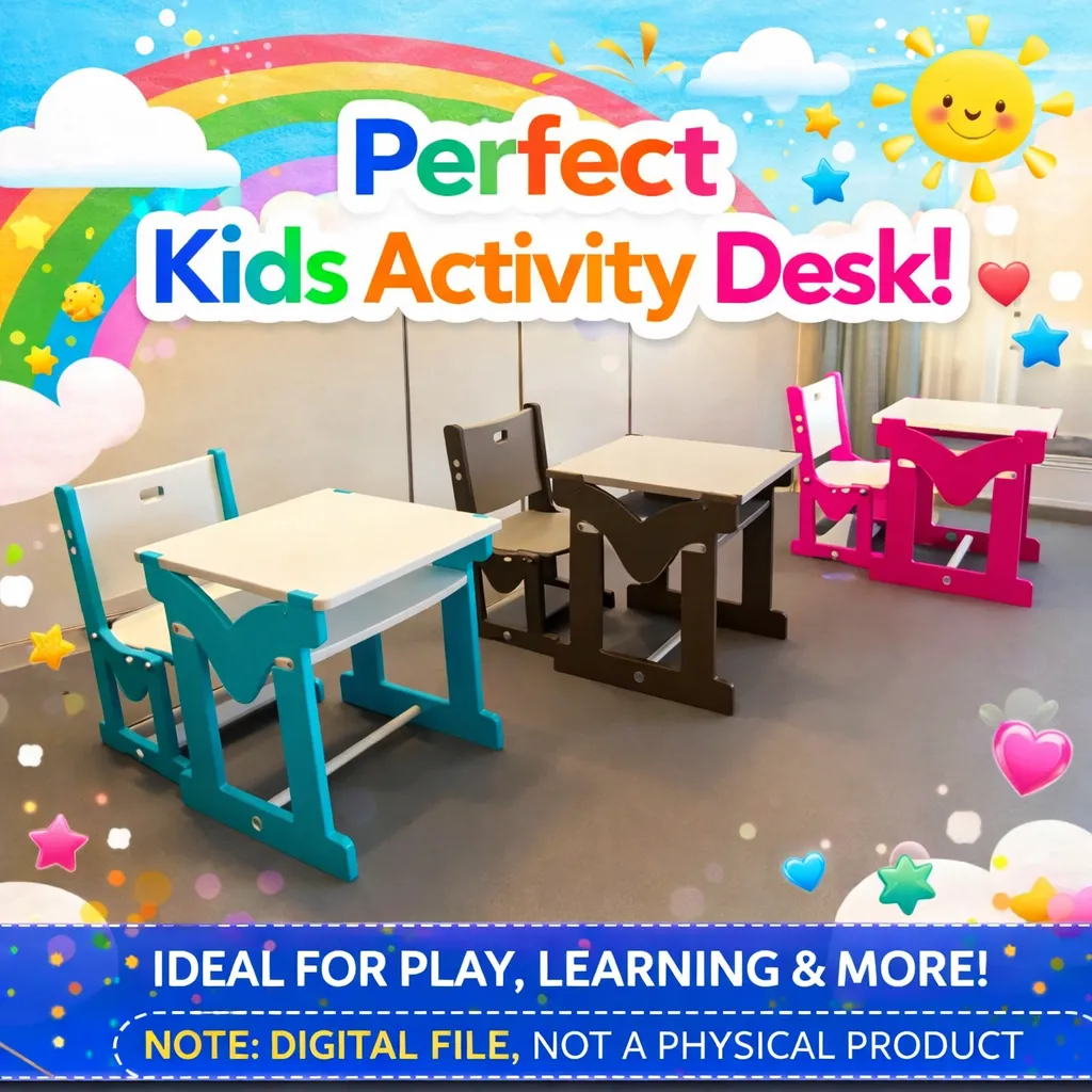 Kids Activity Desk Digital Plans- M Letter | DIY Wooden Desk & Chair Set | Laser Cut Files | Montessori Kids Furniture | Instant Download